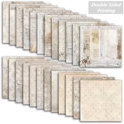 Vintage Scrapbook Paper 12 ×12 - 24Sheets Double-Sided Pattern Decorative Paper | Scrapbook Supplies & Card Making Supplies for DIY Crafts Art Journaling Photo Album Decor (Beige)