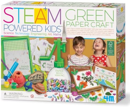 4M - STEAM Green Paper Crafts - Make Recycled Papers, Flower Pressing Art - Eco-Friendly STEAM Craft Paper Kit for Kids Ages 5+ - Learn Sustainability Through Creative Activities