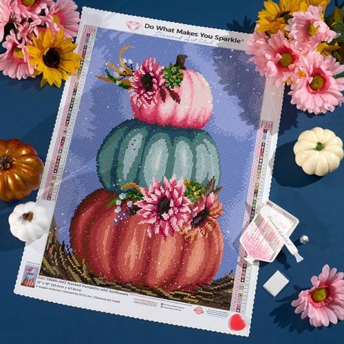 DIAMOND ART CLUB Stacked Pumpkins with Sunflowers Diamond Art Kits