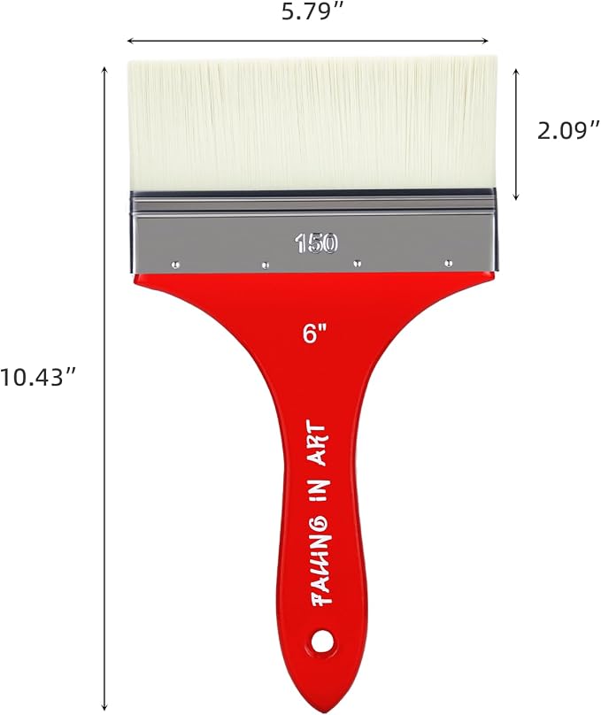 Falling in Art Large 6 Inch Flat Paddle Paint Brush | Scale Brush, Blending Paint Brush, Wide Flat Paint Brushes for Oil and Acrylic Paints