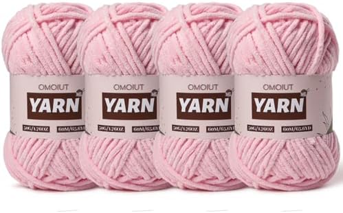 4 Packs Plush Chenille Chunky Crochet Yarn - Baby Yarn for Crocheting Soft - Velvet Yarns Knitting for Blankets Crafts - Fluffy Amigurumi Yarns 200g/262.5yds (4 Pink)