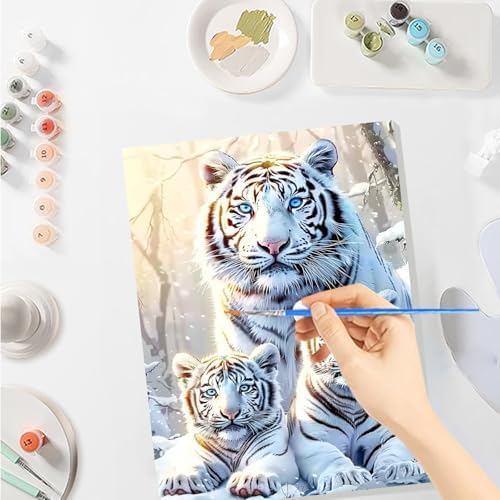 SENQAO Christmas Paint by Numbers for Adults Framed, Tiger Adults' Paint-by-Number Kits, Adult Paint by Number Kits on Canvas, Acrylic Number Painting for Home Decor, 8x12inch