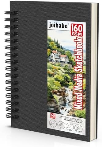 joibabe Spiral Bound Mixed Media Sketchbook, 160 GSM Heavyweight Paper, 60 Sheets, Acid Free Art Notebook for Drawing, Watercolor, Acrylic, Sketching, 5.5x8.5 Inch, 2 Pack