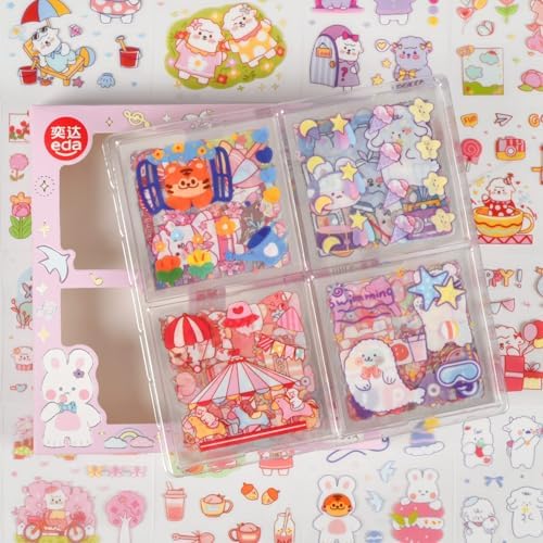 Cute Animal Stickers Set (100 Sheets) -Kawaii Clear PET Transparent Cartoon Decorative Scrapbooking Supplies for Bullet Journaling,Diary,DIY Arts Crafts,Album,Planner,Junk Journals,Calendars Notebook