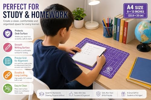 KC GLOBAL A4 (13"x9") Professional Grade Self-Healing Double-Sided PVC Cutting Mat (Purple) - Odor-Free, Eco-Friendly, Non-Slip, Premium Desk Mat for DIY, Crafting, Model Building and Art Projects