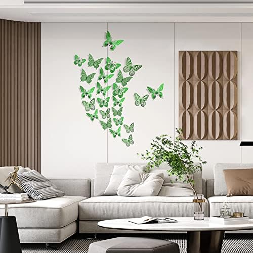 SAOROPEB 3D Butterfly Wall Decor 48 Pcs Dark Green Butterfly Decorations | 4 Styles 3 Sizes, Green Birthday Butterfly Party Decorations Butterfly Cake Decorations, Removable Stickers