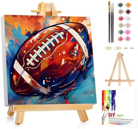AUKELHJ Paint by Numbers Kit for Kids with Frame, Football, 8X8 inch