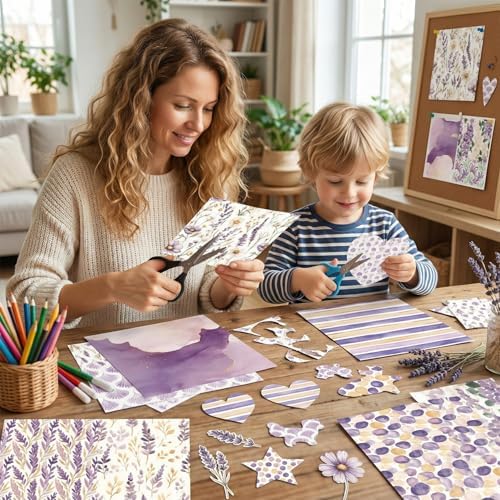 6 Inch Purple Scrapbook Paper Pad - 24 Sheets Double Sided Flower Aesthetic Supplies for Journaling Collage Art Origami Cards DIY Gift Wrapping Folded Photo Album Handmade Decor Craft