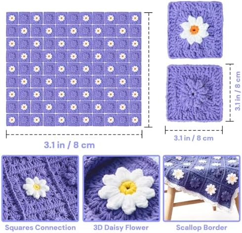 HUYEIOBGD Crochet Daisy Blanket Weaving Set Suitable for Beginners, Basic Crochet Learning kit with Tools and Video tutorials