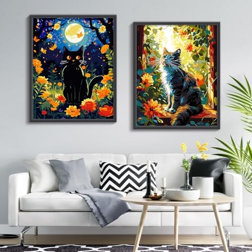 ZTOTZ Cat Paint by Numbers Kit for Adults, Painting by Numbers Black Cats Moon Night, Tuxedo Cat Adults' Paint-by-Number Kits, Animal cat Paints Number Kits 16x20 Canvas