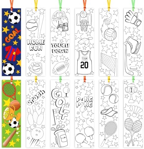 72Pcs Sports Ball Color Your Own Bookmark, Coloring Blank Bookmark for Kids