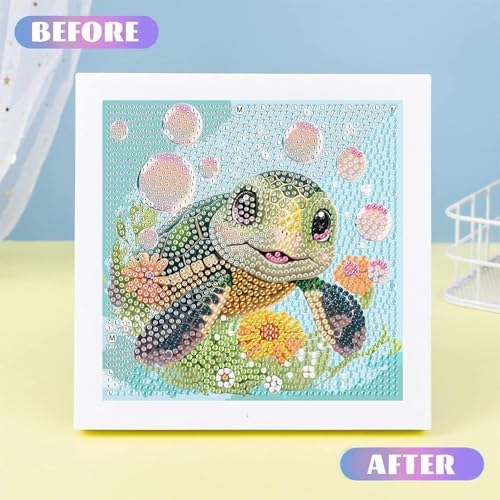 Sea Turtle Diamond Art Painting Kits for Kids with Frame Ages 6-9 (7x7 in)