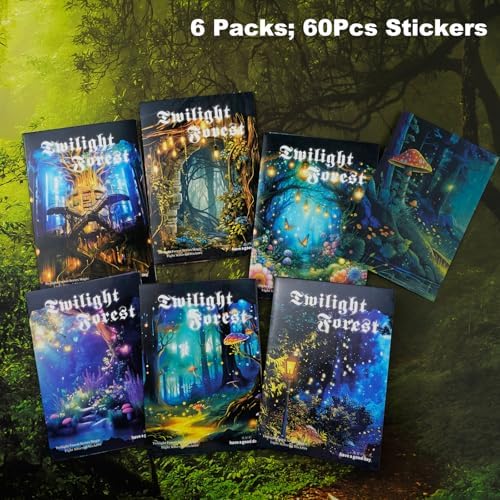 60PCS Twilight Forest Washi Stickers, Mystical Woodland Scenes for Journals, Scrapbooking, DIY Crafts and Gift Wrapping
