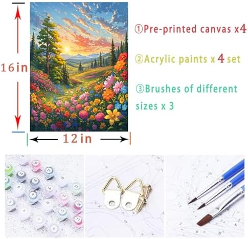 Lovepefe Mountain Paint by Numbers Kit for Adults and Kids Beginner 4 Pack Mountain Forest Adult Paint by Number Kits On Canvas DIY Oil Painting Kits for Gift Wall Decor 12x16 Inch