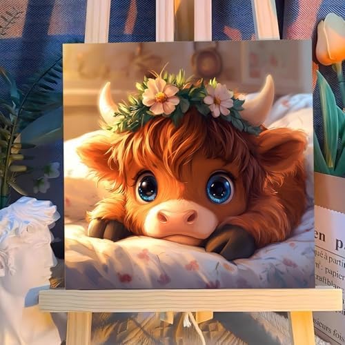 Reivworl Cow Paint by Numbers Kit for Kids with Frame 8×8 inch