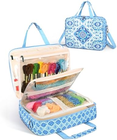 Sewing Supplies Organizer Bag with Removable Binder, Blue Floral