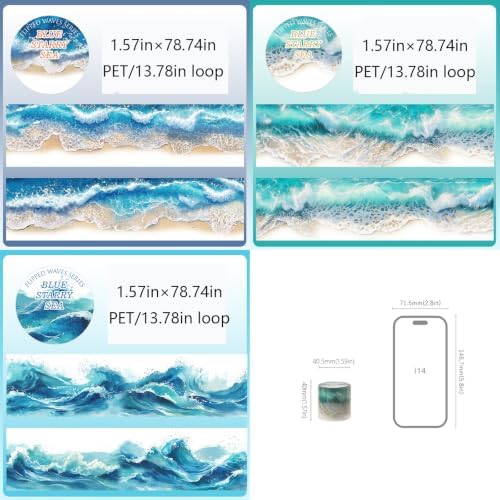 PET Tape Stickers for Journaling Supplies, Sea Scrapbook Stickers for DIY