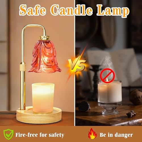 XJZJY Red Flower Candle Warmer Lamp with Timer, Birthday Gifts for Women | Dimmable wax melt warmer with 2 bulbs for jar candles, height adjustable, Red tulip design, home decor, housewarming gifts