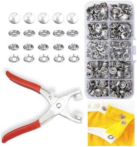 GTAAOY 9.5 mm Metal Snaps Buttons with Snap Pliers, 100 Set, Silver