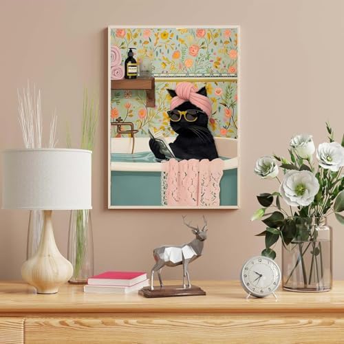 Canrichshop Black Cat Adult Paint by Number,Funny Bathing Cat Adults' Paint-by-Number Kits,DIY Acrylic Paint Kit for Adults Beginners Unframed,Easy Paint by Numbers Canvas for Decor 16x20inch