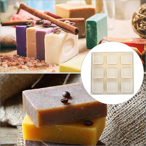 QWORK Silicone Soap Molds, 4 Pcs 9 Cavities Square Molds Set, Square Chocolate Baking Mould