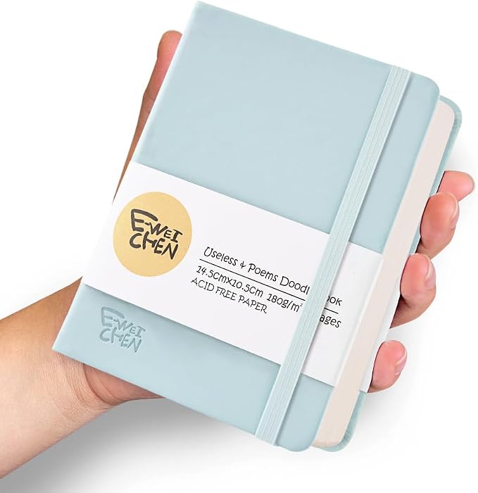5.7x4.1in Hardcover Blank Sketchbook for Drawing 180gsm 96Pages,Light Blue