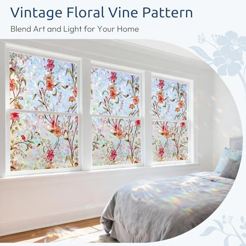 rabbitgoo Window Privacy Film Rainbow, Floral Cosmos, 17.5" x 78.7"