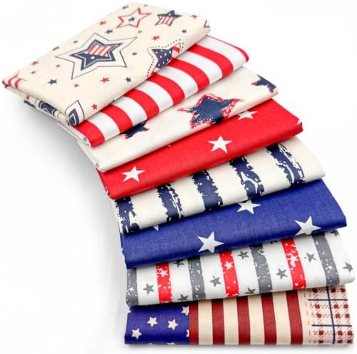 Aubliss 8pcs Fat Quarter Fabric Bundles (100% Cotton - 20'' x 20'') Quilting Cotton Craft Fabric Pre-Cut Squares Sheets for Patchwork Sewing Quilting Crafting (Patriotic)