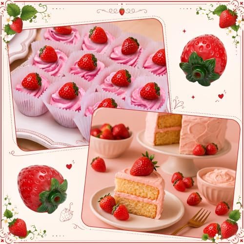 Fuutreo 50 Pcs Mini Resin Strawberry Figurines Christmas Holiday Table Decor Ornaments Tiny Sculptures DIY Craft Supplies Xmas Gift Stocking Stuffer Fruit Theme Party Favor Home Shelf Accessories