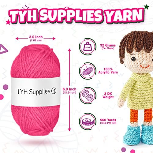 TYH Supplies 8 Acrylic Yarn Skeins Rainbow | 560 Yards Soft DK Light Worsted Yarn for Knitting, Crocheting & Craft Projects – Crochet Kit for Beginners, Amigurumi, Granny Squares, Small Crafts