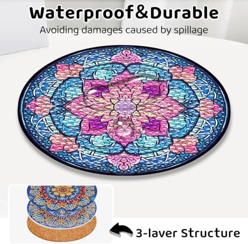 Mandala Diamond Art Coaster Kit with Holder, 8PCS Diamond Painting Coasters