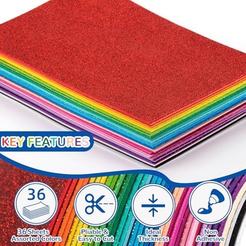 36 Pack Glitter Foam Sheets Craft 8 x 6 inch 36 Colors