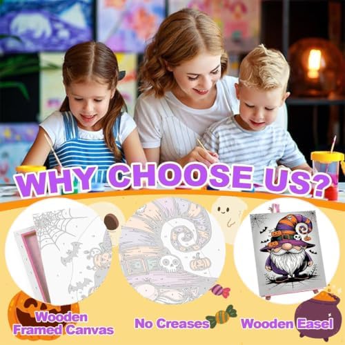 2 Pack Halloween Paint by Numbers Kit for Kids with Frame & Easel 8x12 Inch