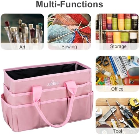 JJRING Craft Tote Bag Organizer For Art Storage With Multiple Pockets, Pink