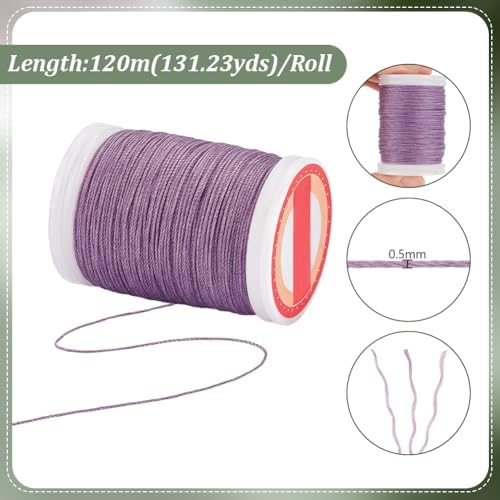 PH PandaHall 131 Yards 0.5mm Waxed Cord Purple Waxed Polyester Thread Purple Waxed String Twine Beading Cord for DIY Bracelet Making Necklace Crafting Jewelry Supplies Macrame Projects