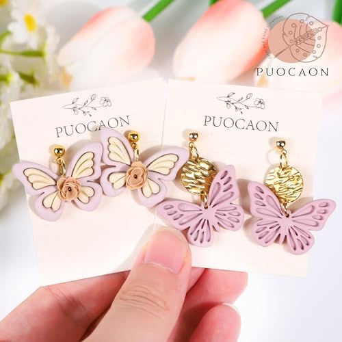 Puocaon Butterfly Polymer Clay Cutters - 12 Pcs Polymer Clay Cutters for Earrings Jewelry, Pierced Embossed Butterfly Draonfly Shape