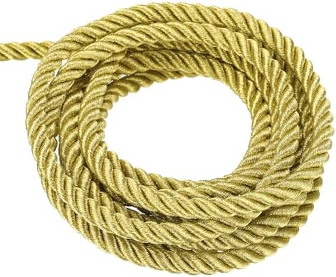 MECCANIXITY Twisted Cord Trim, 11 Yard 6mm 3-Ply Twine Braided Rope Shiny Thread String for Craft Gift Bag Curtain Christmas Decor, Gold - 10m