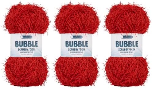 Makromecity Bubble Scrubby Yarn - 100% Premium Polyester Yarn for Crocheting and Knitting - 3.5 Oz (100g), 98 Yds (90m) - Ideal for Dishcloths, Crafting & Bath Washcloths (Red, 3 Skeins)