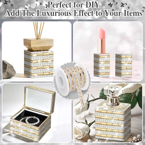Gold Rhinestone Ribbon Self Sticky 1 CM Width Glass Crystal Ribbon