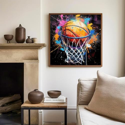 Basketball Paint by Numbers Kit for Kids, with Frame and Easel, 8x8 inch