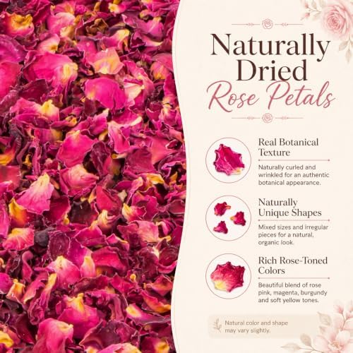 Sukh 3oz Dried Small Rose Petals - Natural Red Flower Petal for Bath Crafts