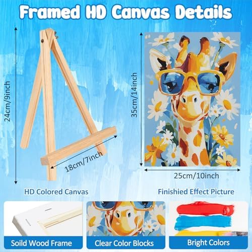 MAXBYE Framed Paint by Numbers Kits for Adults Beginners with Wooden Easel, Animal Giraffe Crafts Art Kit with Frame, DIY Canvas by Numbers for Gift Home Wall Decor 10×14 in