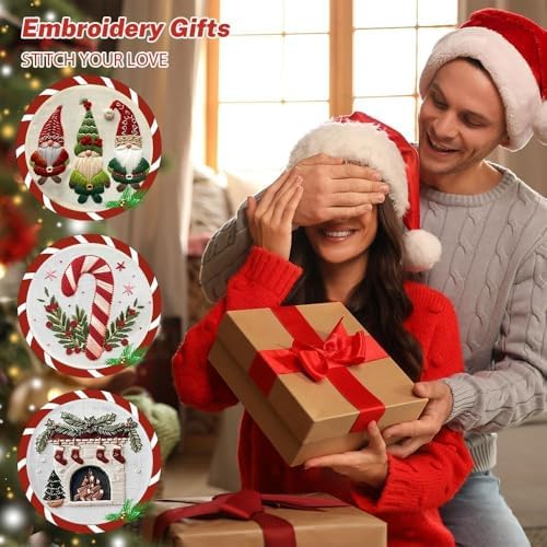 Christmas Embroidery Kits for Adults, Beginner DIY Embroidery Starter Kit