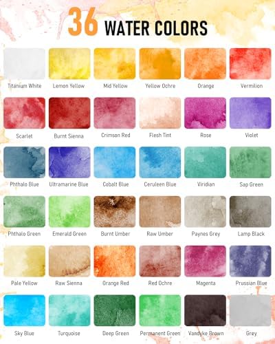 Nicpro 36 Colors Watercolor Paint Set (12ml/0.4oz Tube) for Adults, Artist