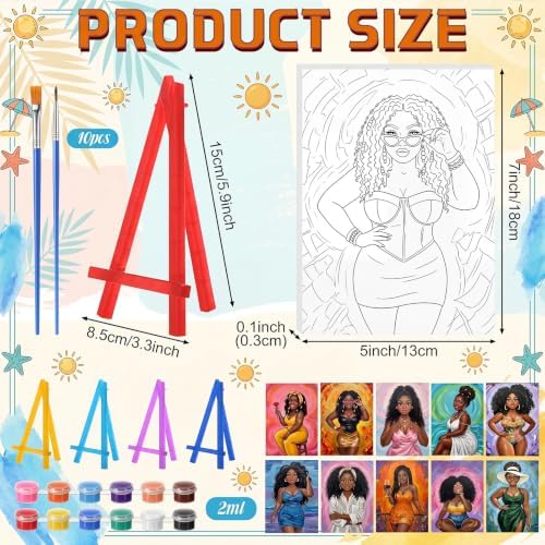 Blosssound 10 Set Pre Printed Canvas Pre Drawn Canvas Painting with Easel Kits 5" x 7" Outline Painting Panels for Beginners, DIY Craft Project, Party Favor, Home Decors(Curvy Goddesses)