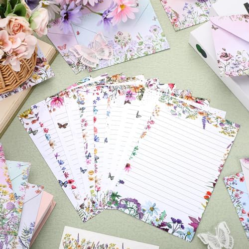 TaoBary 160 Pcs Wildflower Stationery Paper and Envelopes Set, 5.5 x 8.25''