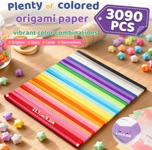 3090 Sheets Origami Paper, 27 Colors Double-Sided Paper Star Strips