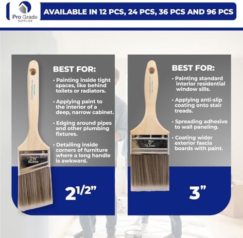 Pro Grade Paint Brushes, Flat & Angled Paint Brush Set, Walls & Trim, 2 Pc