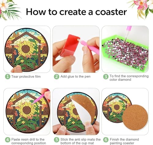 8 Pcs Fall Diamond Art Coasters Kits for Adults Diamond Coasters 4x4in