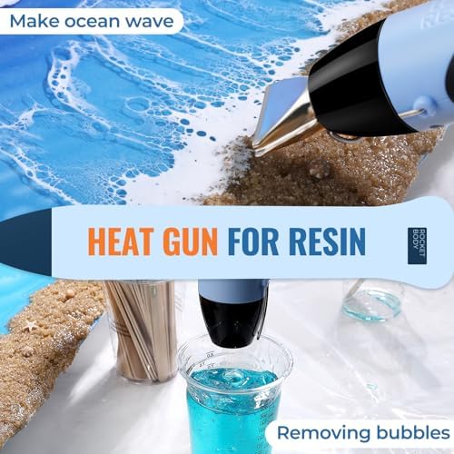 LET’S Resin Heat Gun for Resin, 350W Fast Heat Dual Temp with 4.9Ft Cable | Heat Gun for Crafting, (482°F~752°F) Hot Air Gun, Multiple Nozzles, Washable Silicone Covers, for Shrink Tubing, Vinyl Wrap
